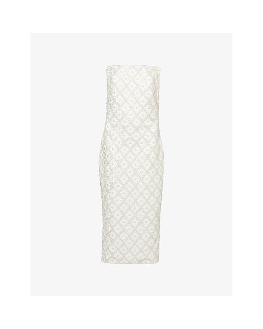 Nadine Merabi White Larissa Bead-Embellished Woven Midi Dress