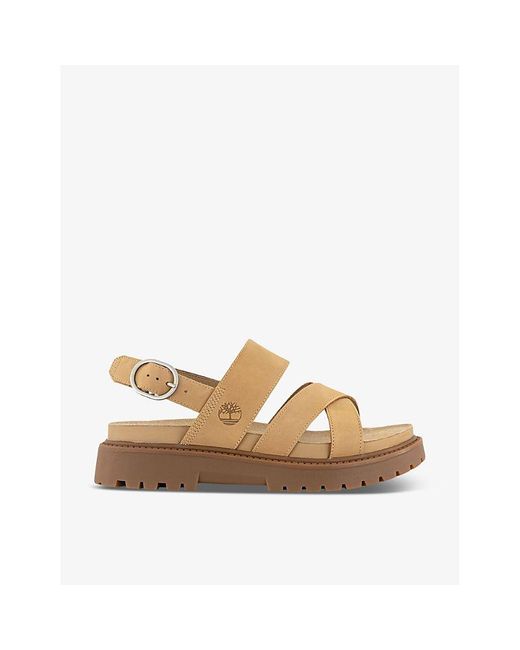 Timberland Brown Clairemont Logo-debossed Leather Sandals