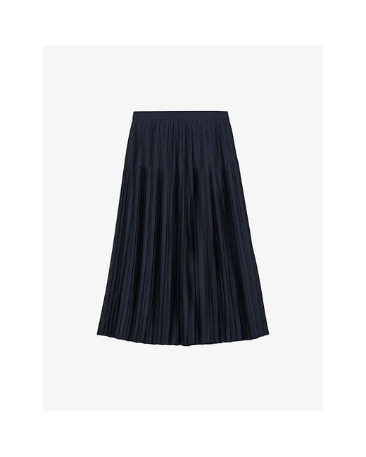Reiss Blue Savannah Pleated Satin Midi Skirt