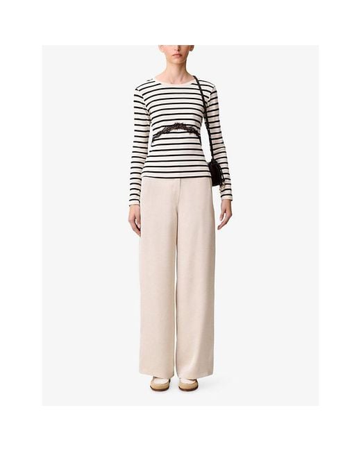 Claudie Pierlot Natural Straight-Leg Mid-Rise Satin Trousers