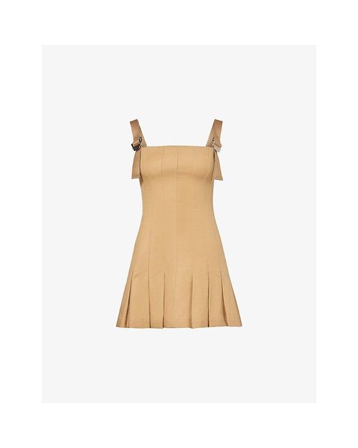 Dion Lee Natural Slider-buckle Pleated Stretch-cotton Mini Dress