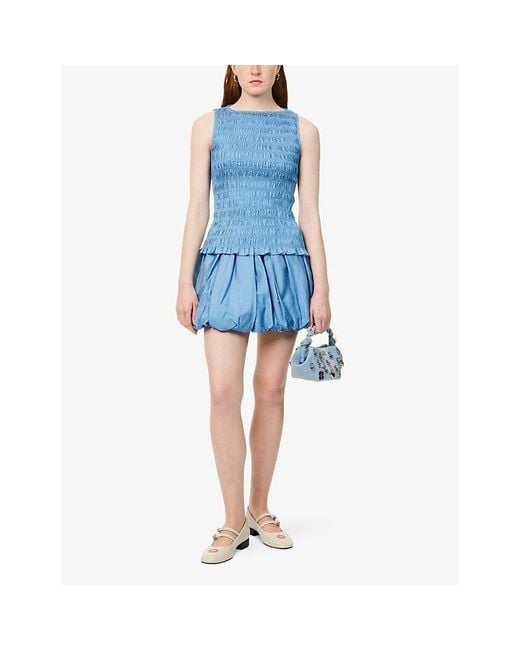 Amy Lynn Blue Claudia Puffball Chambray Mini Skirt