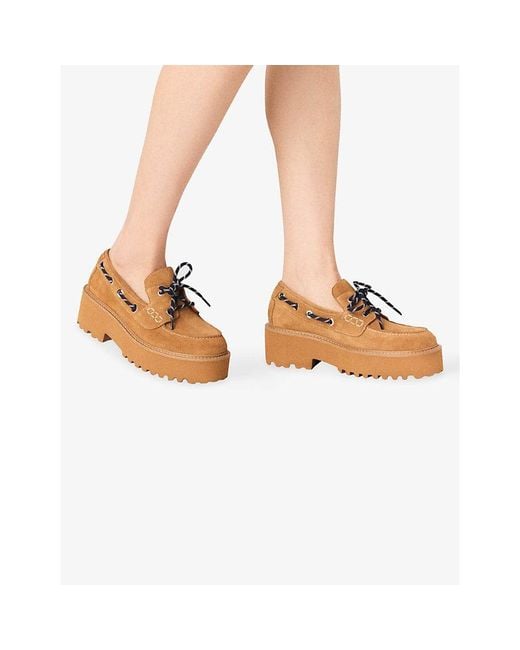 Maje Natural Contrast-Lace Suede Boat Shoes