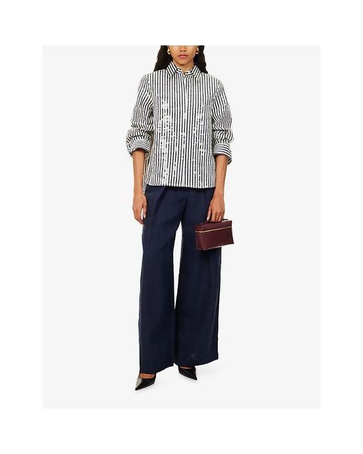Twp Blue Demie Pleated Linen Trousers