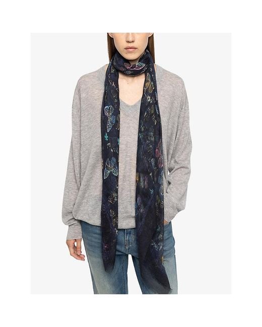 Zadig & Voltaire Blue Kerry Butterfly-Print Woven Scarf