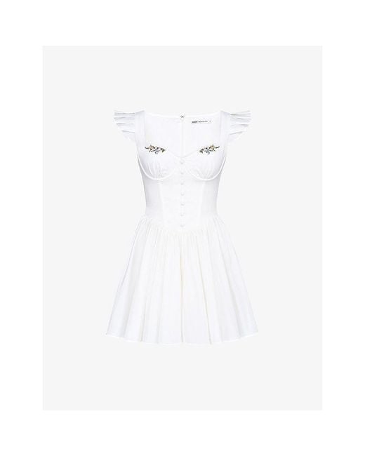 House Of Cb White Sisi Floral-Embroidered Stretch-Cotton Mini Dress