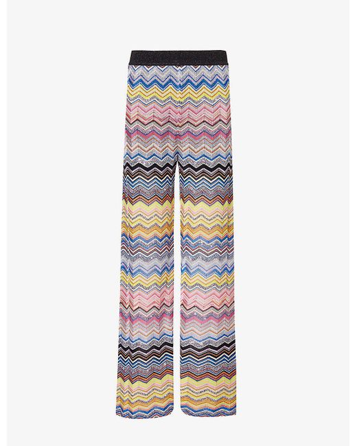Missoni Multicolor Chevron-stripe Wide-leg Mid-rise Knitted Trousers