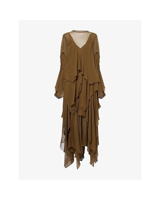 Zimmermann Green Memento Cascading Silk Maxi Dress