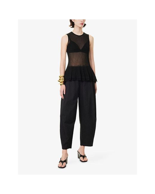 Ashlyn Black Bennett Peplum-Hem Knitted Top
