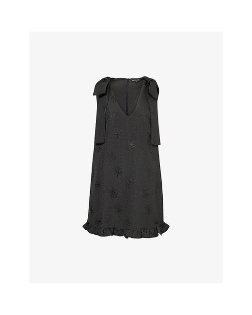 Sister Jane Bateau Bow Jacquard Woven Mini Dress in Black | Lyst