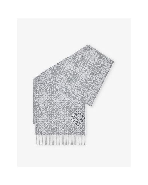 Loewe Gray Anagram-Pattern Wool And Cashmere-Blend Scarf
