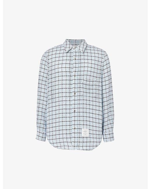 Thom Browne Blue Check-pattern Slip-pocket Regular-fit Cotton Shirt for men
