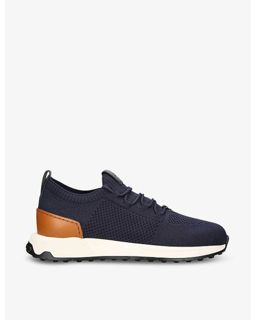 Tod's Blue Run 63k Calzino Panelled Knitted And Leather Mid-top Trainers for men