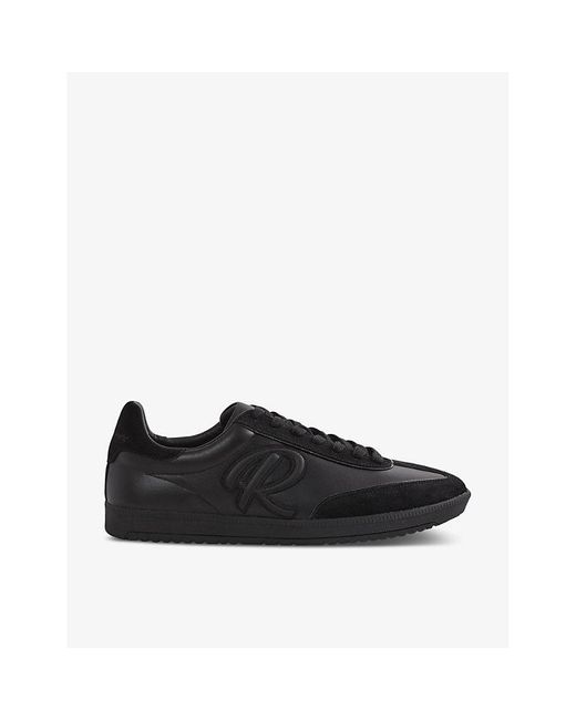Reiss Black Alba Logo-embroidered Low-top Leather Trainers for men