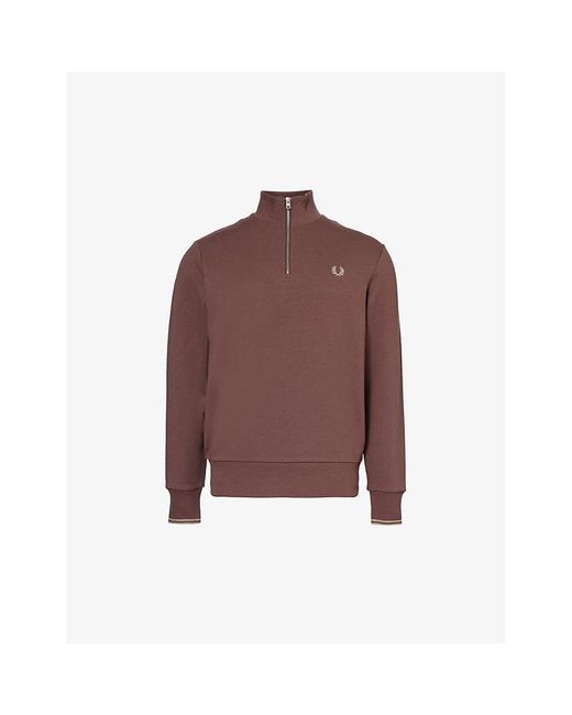 Fred Perry Brown Ringer Logo-embroidered Half-zip Cotton-jersey Sweatshirt for men