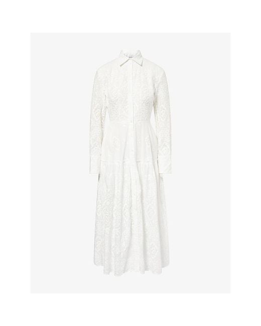 Erdem White Floral Embroidered Midi Shirt Dress