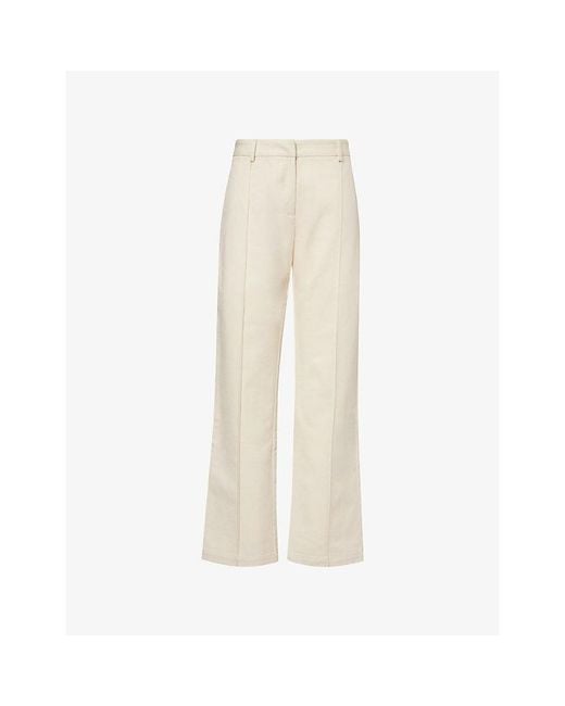 The Dropped Collection Natural Mid-Rise Tailored-Fit Cotton-Twill Trousers
