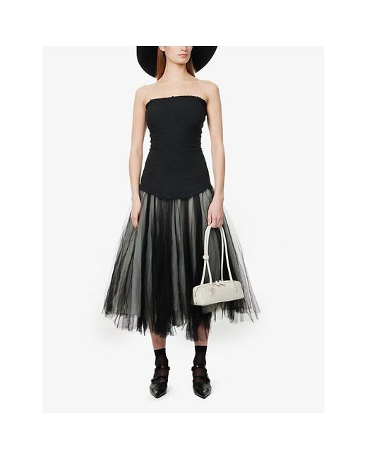Marc Le Bihan Black Strapless Stretch-Woven Blend Top
