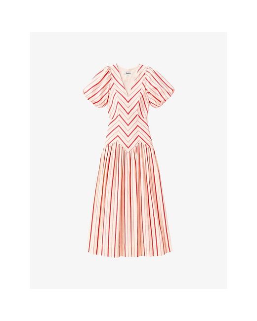 Ro&zo Pink Willow Stripe-Print Cotton Midi Dress