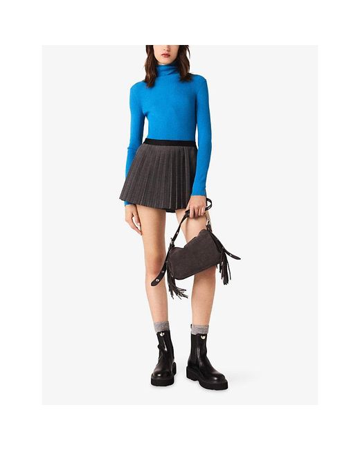 Maje Blue Roll-Neck Long-Sleeve Wool And Silk-Blend Jumper