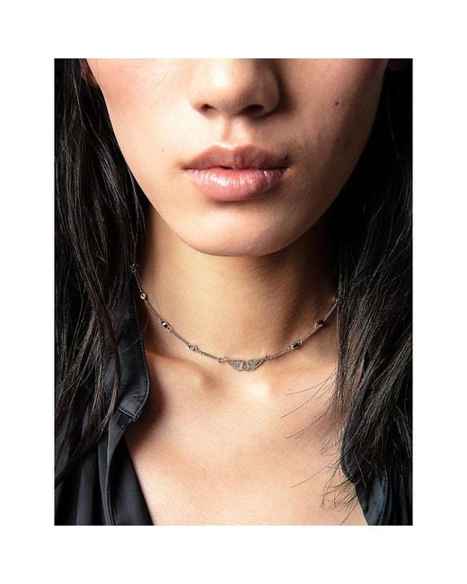 Zadig & Voltaire White Rock Wing-Pendant Brass Chain Necklace