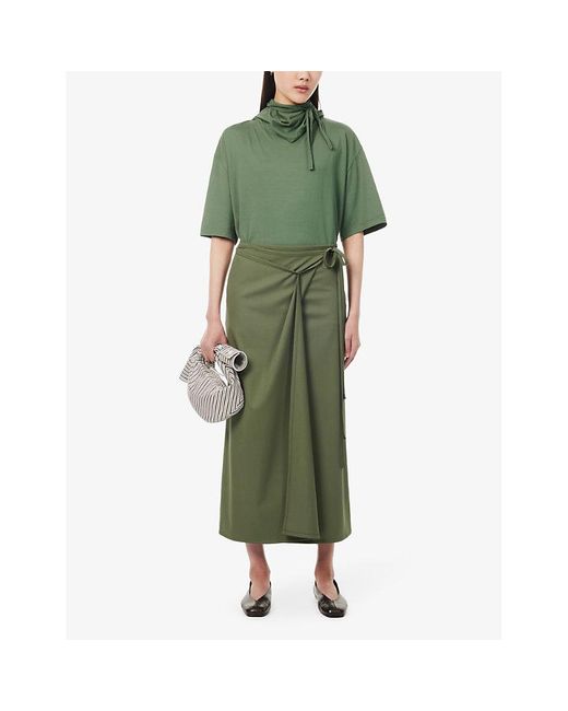 Lemaire Green Tailored Mid-rise Wool Midi Skirt