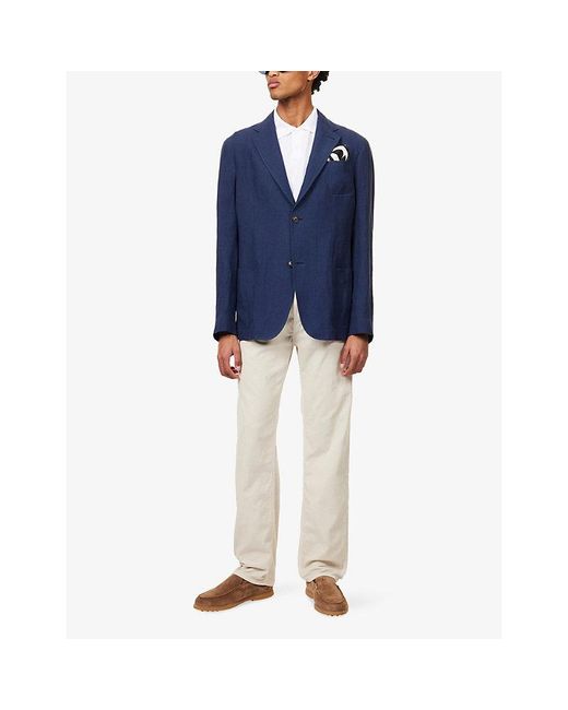 Emporio Armani Blue Single-Breasted Two-Button Linen Blazer for men