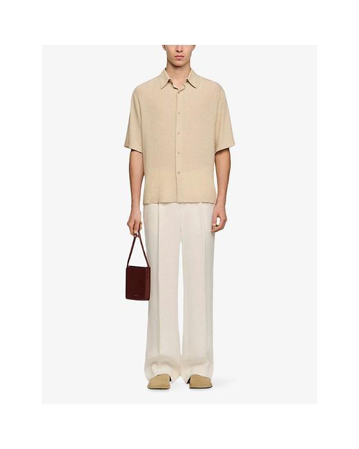 Sandro White Pleated Shark-Collar Woven Shirt for men