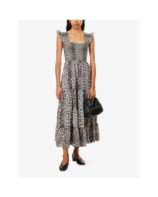 Rixo Gray Kendall Printed Cotton Midi Dress