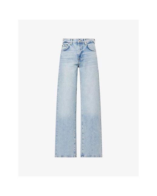 7 For All Mankind Blue Tess Straight-Leg High-Rise Denim Trousers