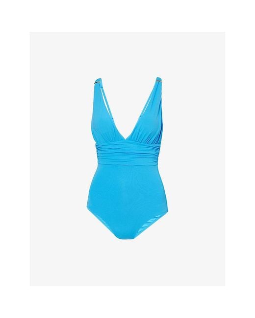 Melissa Odabash Women's Blue Panarea Plunge-Neck Swimsuit