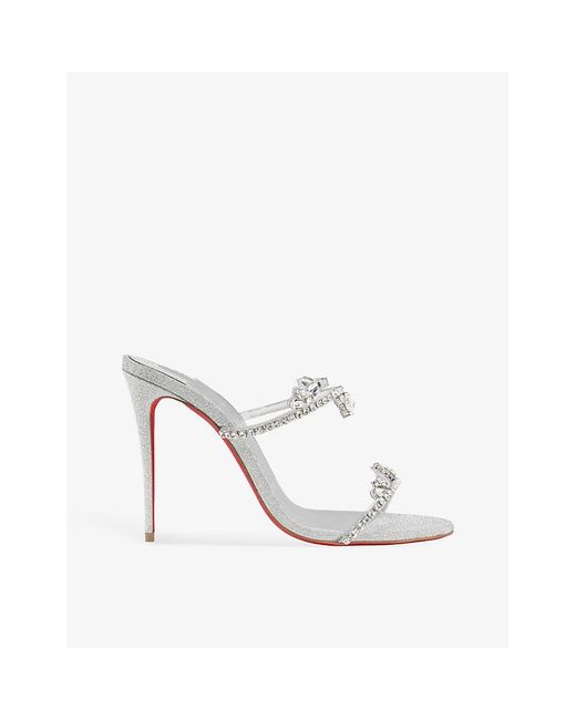 Christian Louboutin Just Queen 100 Crystal-embellished Leather Heeled  Sandals in White | Lyst