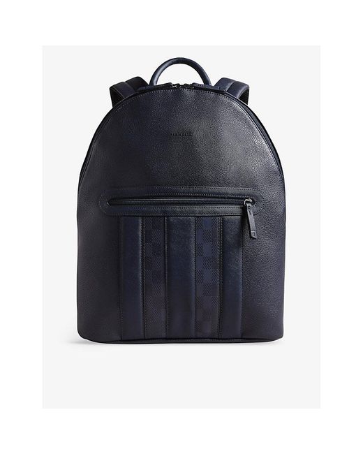 Ted Baker Waynor Checked Logo-embellished Faux-leather Backpack in Blue ...