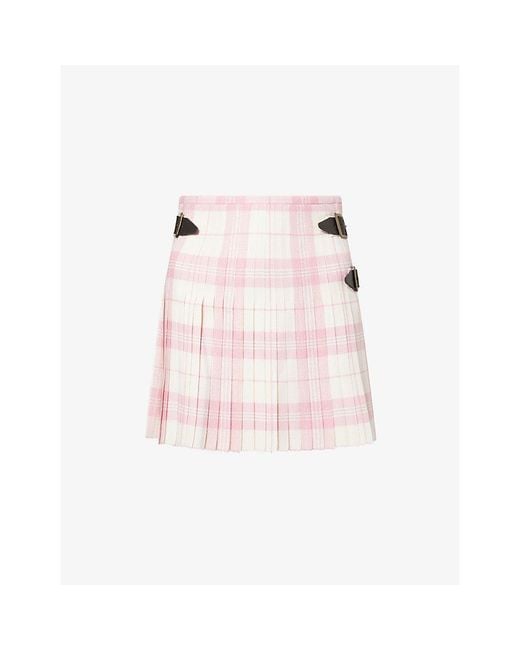 Vivienne Westwood Pink Check-Pattern Kilt Wool Mini Skirt