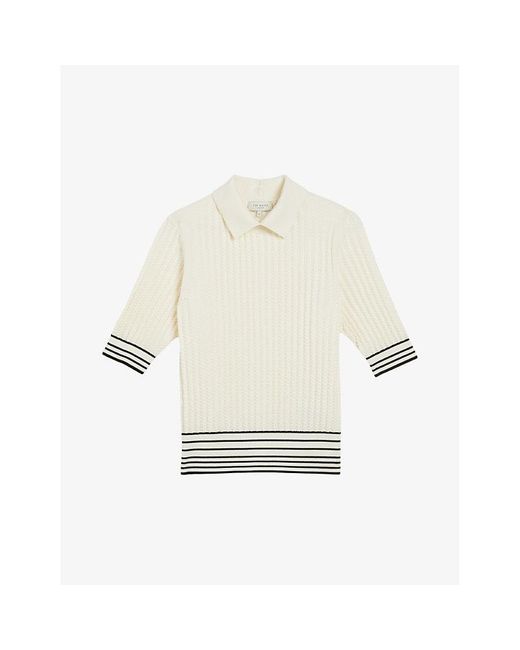 Ted Baker White Morliee Puff-sleeve Knitted Jumper