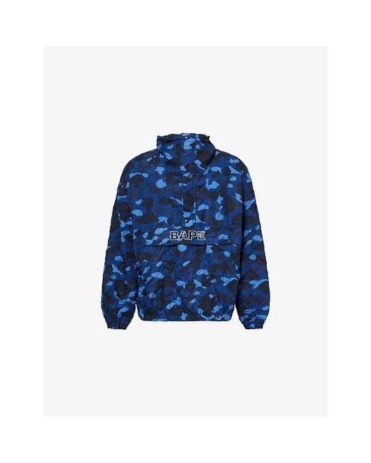 A Bathing Ape Blue Camo-Print Hooded Shell Jacket for men