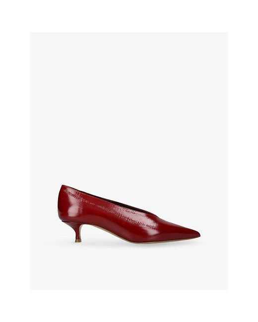 Le Monde Beryl Red Babouche Leather Kitten Heels