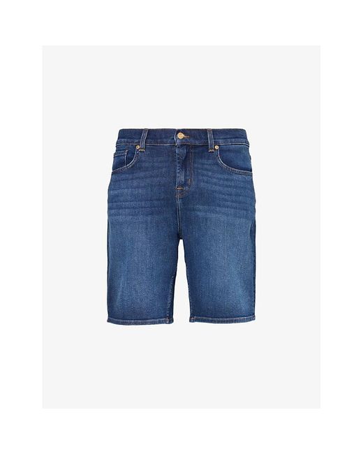 7 For All Mankind Blue Mid-wash Regular-fit Stretch-denim Shorts for men