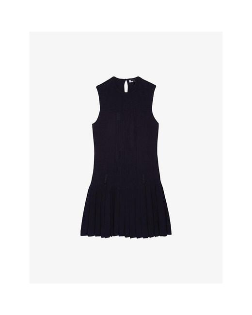 The Kooples Blue Sleeveless Pleated-Skirt Woven Mini Dress