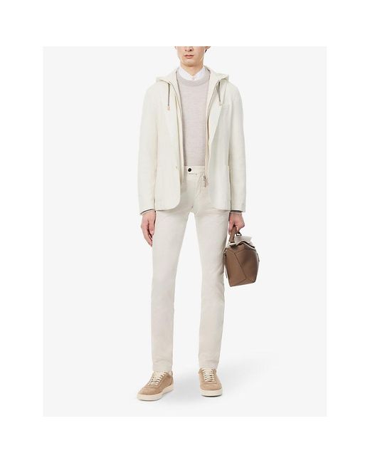 Eleventy White Detachable-hood Notched-lapel Stretch Cotton-blend Jacket for men