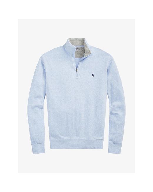 Polo Ralph Lauren Blue Brand-Embroidered Half-Zip Cotton-Blend Sweatshirt for men