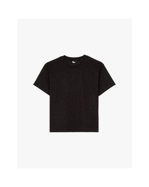 The Kooples Black Round-Neck Relaxed-Fit Cotton-Blend T-Shirt