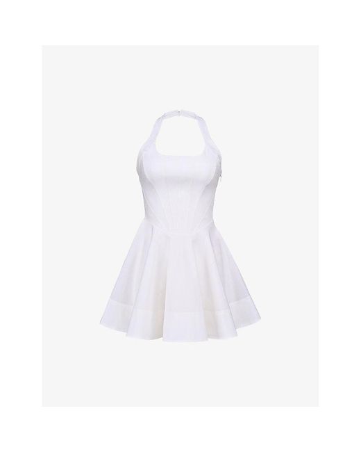 House Of Cb White Sasha Halterneck Stretch-Cotton Mini Dress Xs (A-C Cup)