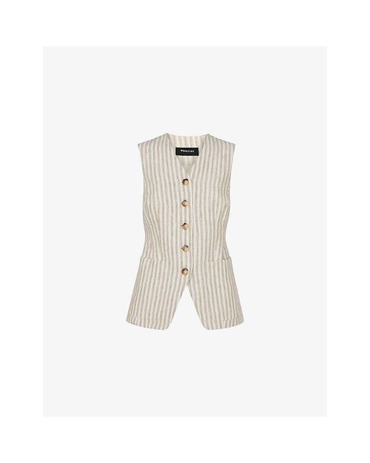 Whistles Natural Striped V-Neck Linen Waistcoat