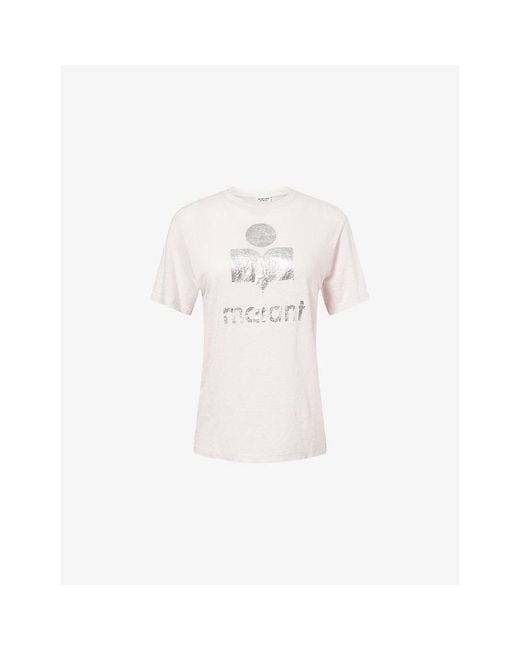 Isabel Marant White Zewel Logo-Print Linen T-Shirt