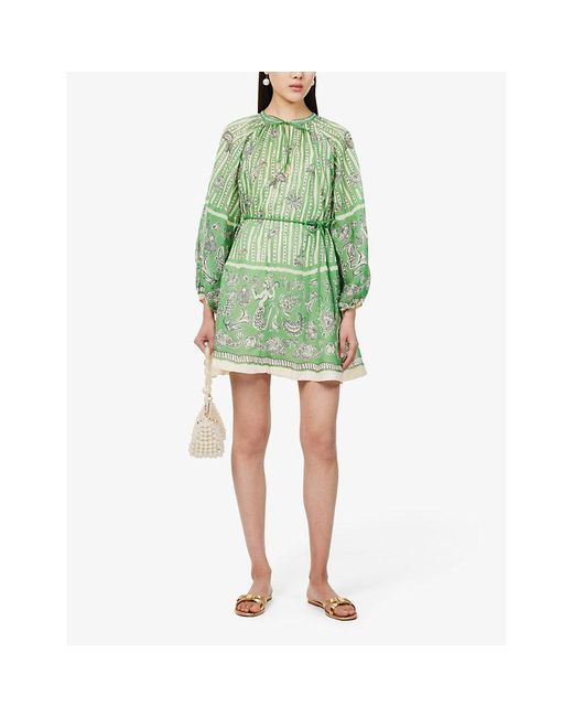 ALÉMAIS Green Lula Graphic-Print Cotton-Poplin Mini Dress