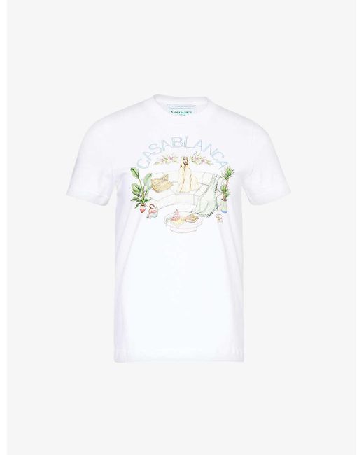 Casablancabrand White Les Airs Graphic-print Organic Cotton-jersey T-shirt