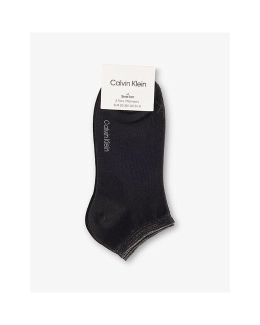 Calvin Klein Black Branded Pack Of Two Woven Ankle Socks