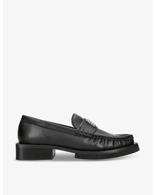 Ganni Black Butterfly Brand-plaque Leather Loafers
