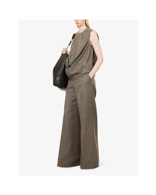 Rick Owens Natural Wide-Leg Tailored Wool Trousers